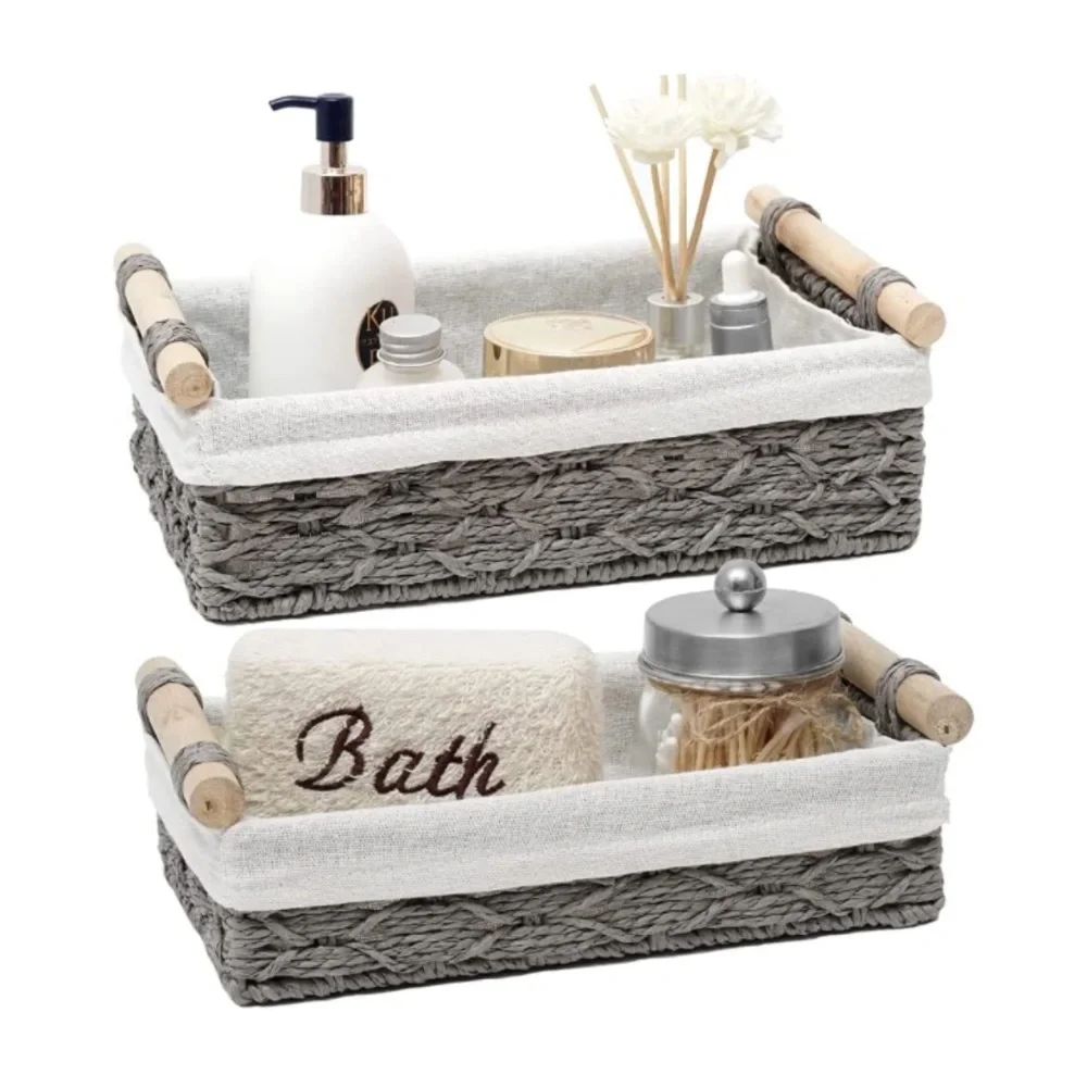 Rope Storage Basket Wicker Organizing with Handle Decorative Storage Bins